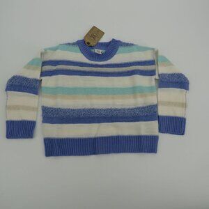 True Craft Girl's Striped Crewneck Sweater Blue & White Large NWT $34